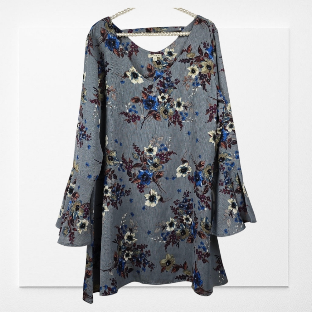 Floral Shift Dress With Bell Sleeves